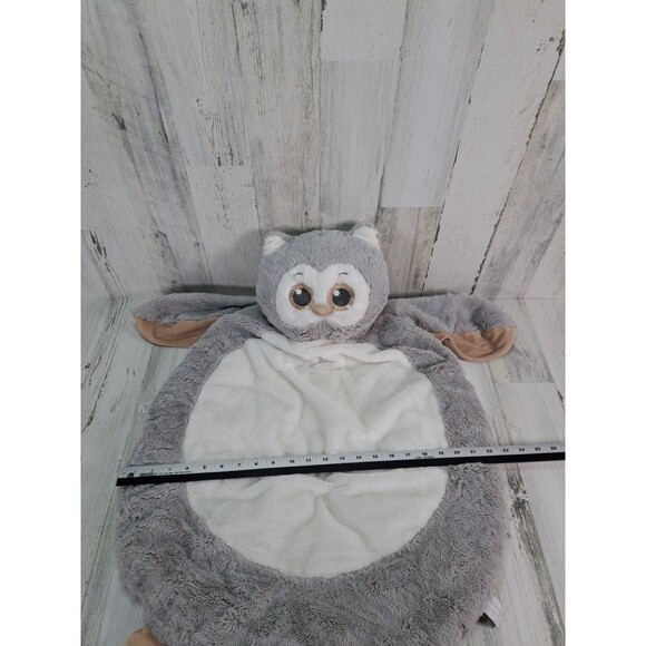 Plush Gray Owl Play Mat Belly Tummy Time Soft Bearington Baby Lovey Blanket 32" - Picture 9 of 13